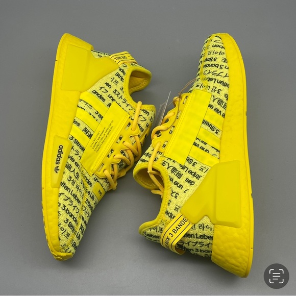 Adidas NMD R1 V2 J “All Over Print” Yellow Black Sneaker Size 5.5 Kids New - Picture 9 of 11